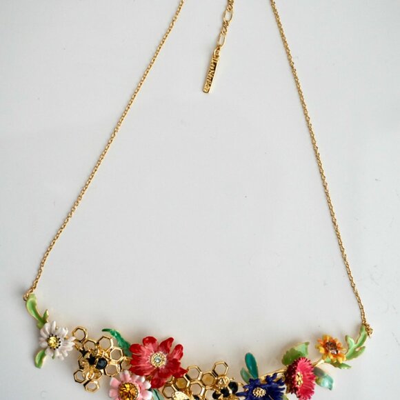 Necklace with colorful flowers, faceted stones and bees - Picture 4 of 7